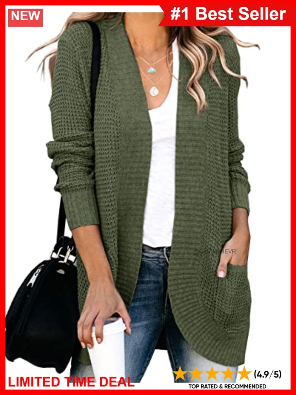 Womens Open Front Cardigan Long Sleeve Waffle Knit Sweater Coat Pockets